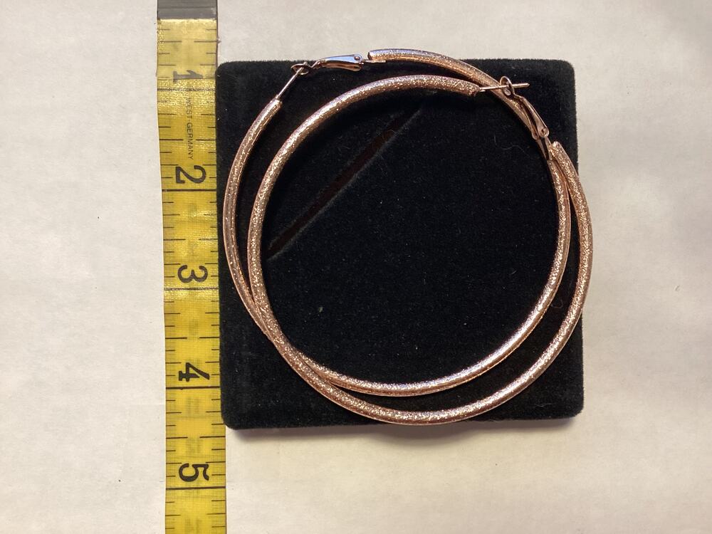 4194 NWOP 3" Vintage Rosegold Brushed Frosted Tube Hoop Earrings